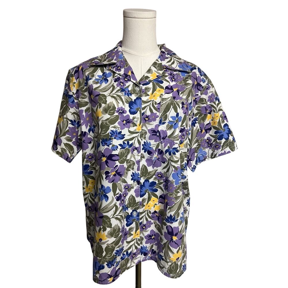 Vintage Bobbie Brooks Women's Floral Blouse L Hawaiian Retro Grandma Chic 90s